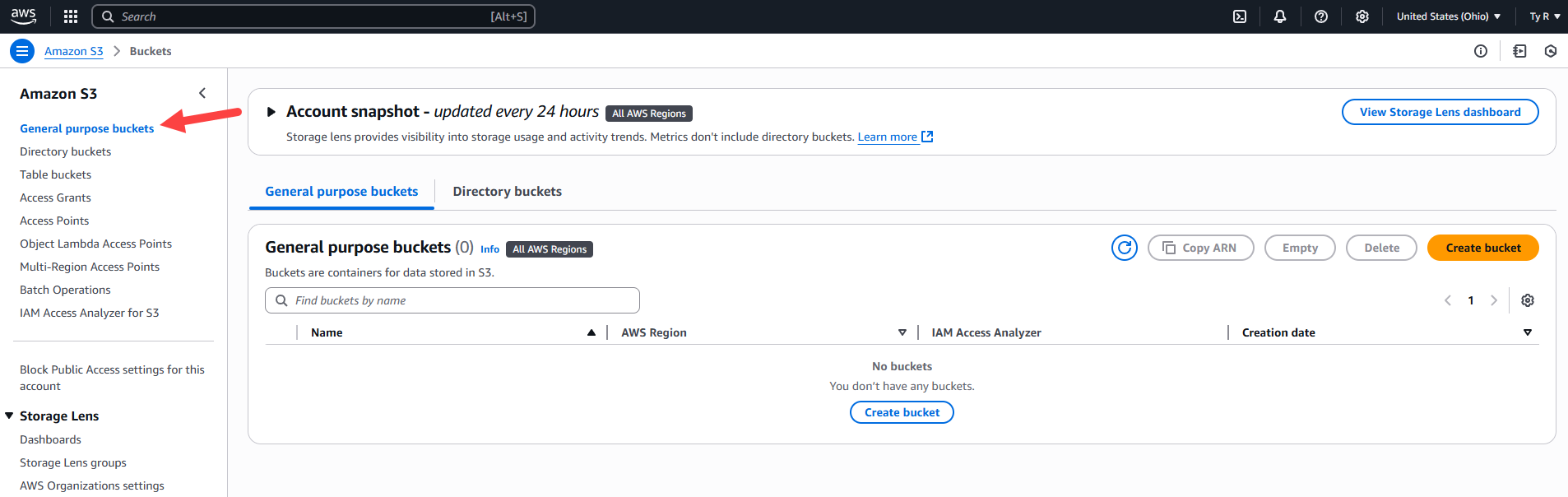 Amazon S3 Buckets Tab