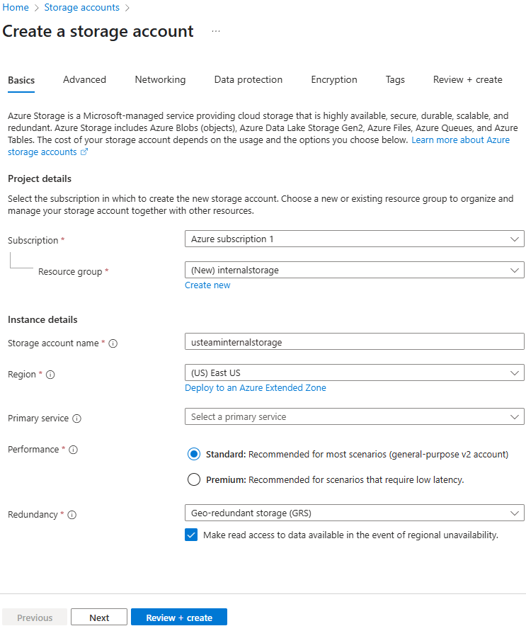 Create Storage Account