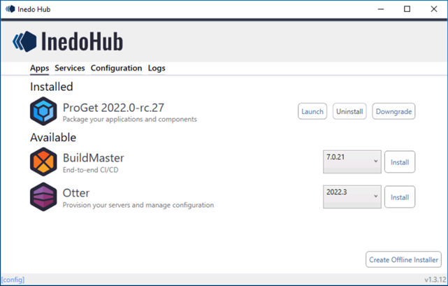 Inedo Hub After Installing ProGet