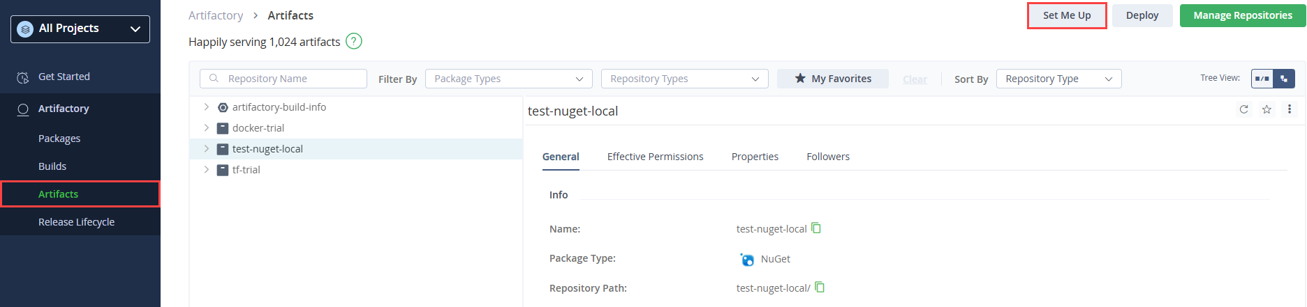 JFrog Menu