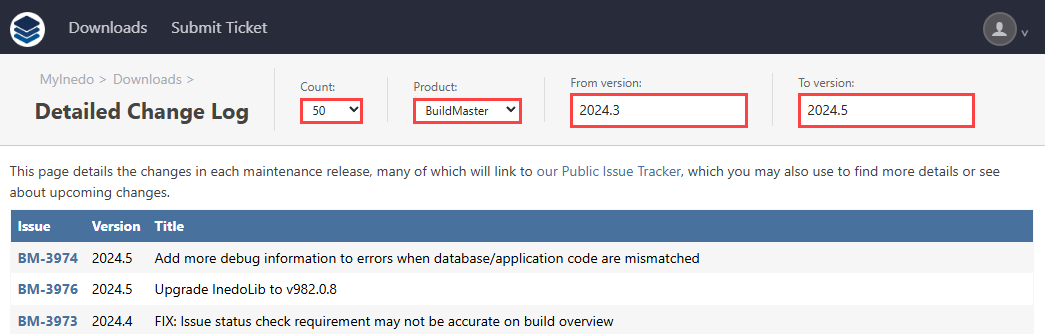 Detailed Change Log Filters