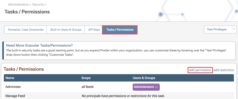 Tasks / Permissions