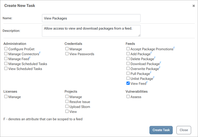 Create View Packages Task